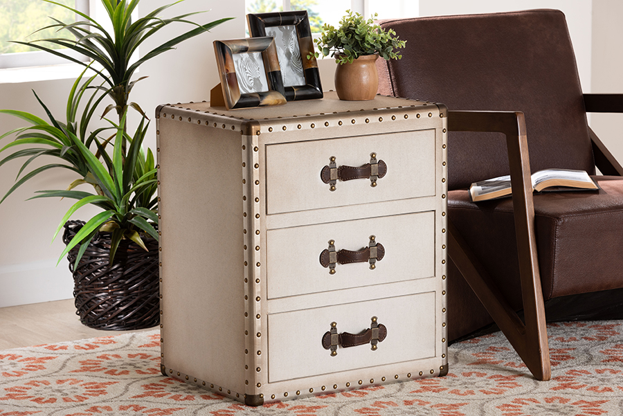 193271436941 Mallison Vintage White Canvas 3-Drawer End Table