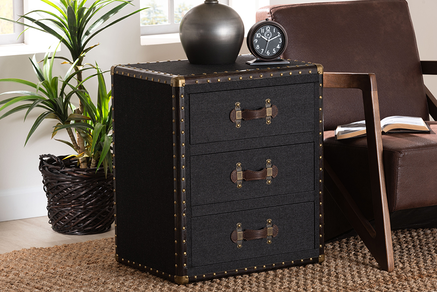193271436958 Mallison Vintage Black Canvas 3-Drawer End Table