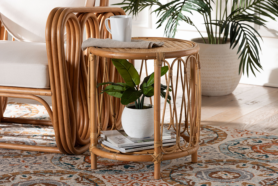 193271443192 Berilo Bohemian Light Honey Rattan End Table