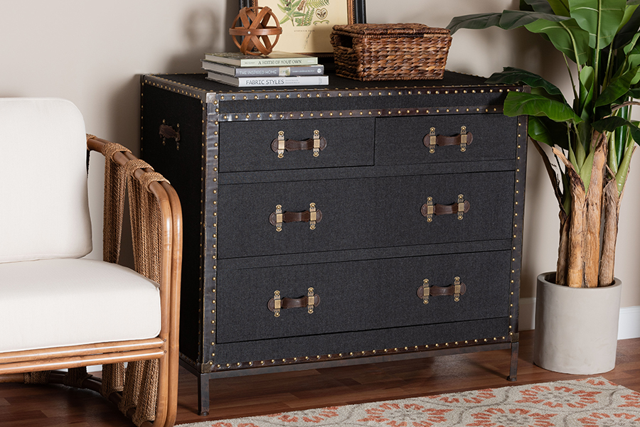 193271436934 Benton Vintage Canvas 4-Drawer Storage Cabinet, Black, Brown & Dark Brown
