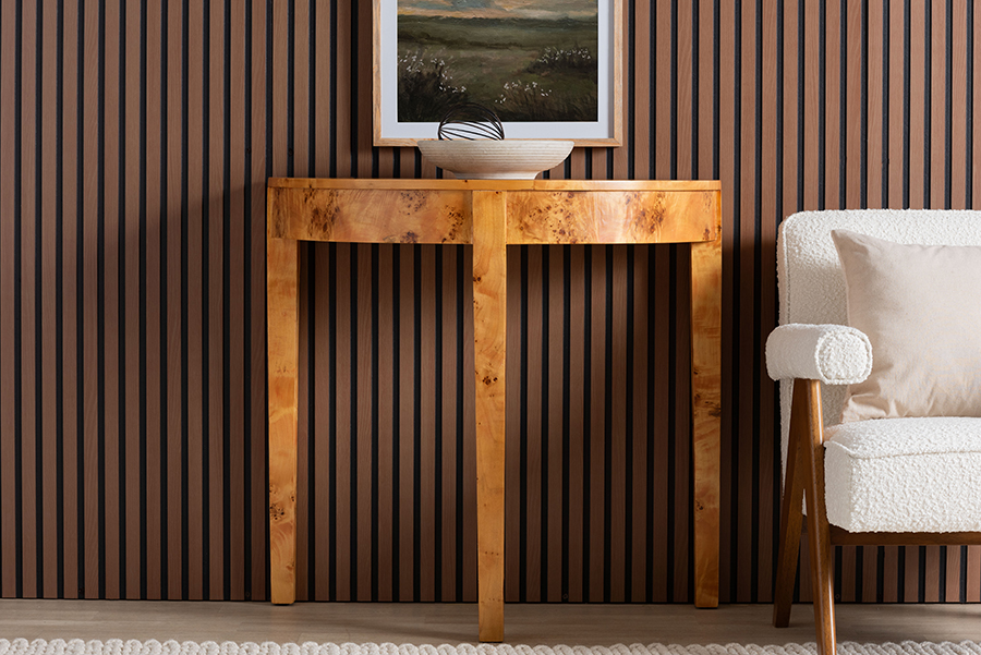 193271447176 36 x 16 x 34.10 in. Jihan Modern Contemporary Natural Real Wood Half Moon Console Table, Light Mappa Burl