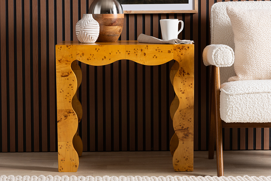 193271447190 26 x 18 x 24 in. Huxley Modern Contemporary Natural Real Wood End Table, Light Mappa Burl