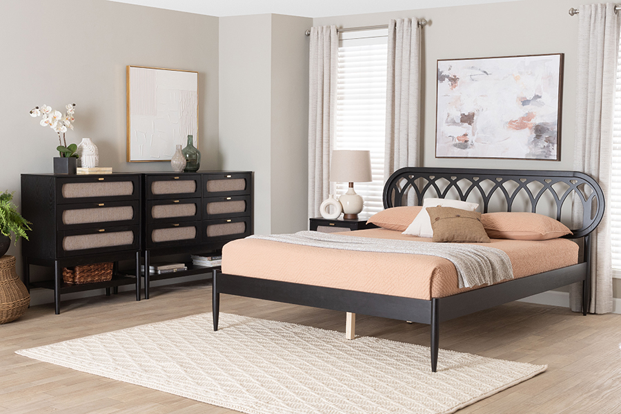 Picture of Baxton Studio 193271456130 Florica Art Deco Wood Bedroom Set - Beige & Black - Queen Size - 4 Piece