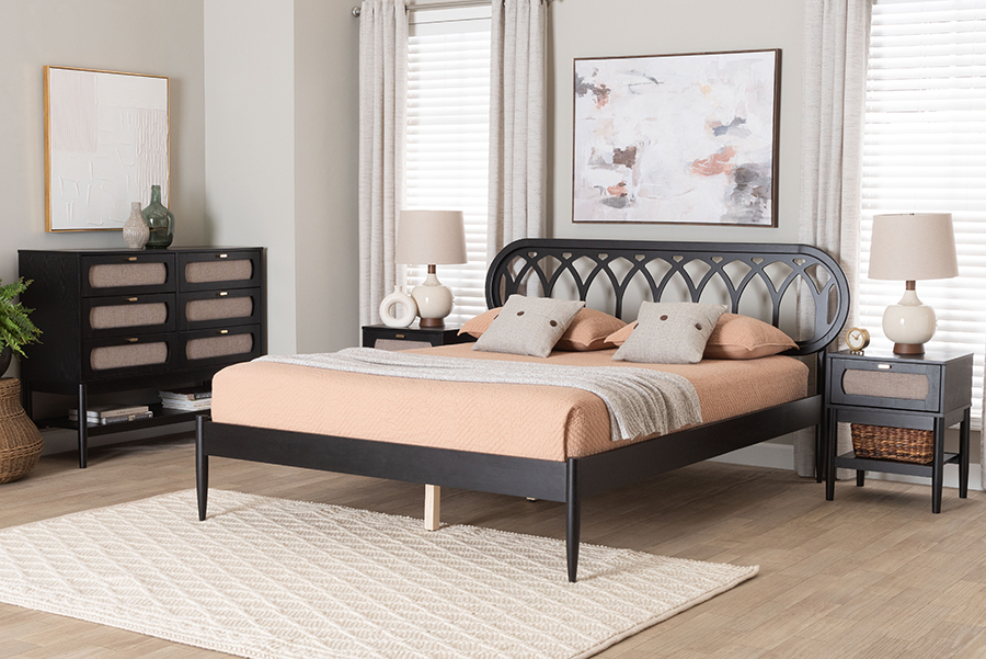 Picture of Baxton Studio 193271456147 Florica Art Deco Wood Bedroom Set with 2 Nightstands - Beige & Black - Queen Size - 4 Piece