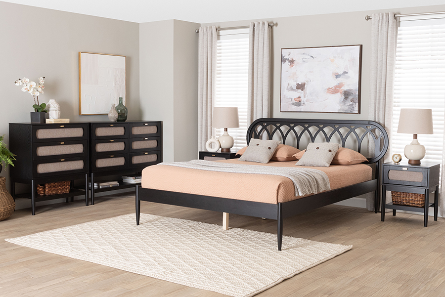 Picture of Baxton Studio 193271456154 Florica Art Deco Wood Bedroom Set - Beige & Black - Queen Size - 5 Piece