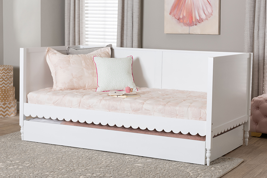 Picture of Baxton Studio 193271451777 Roni Modern White Scalloped Wood Daybed with Trundle&#44; Twin Size