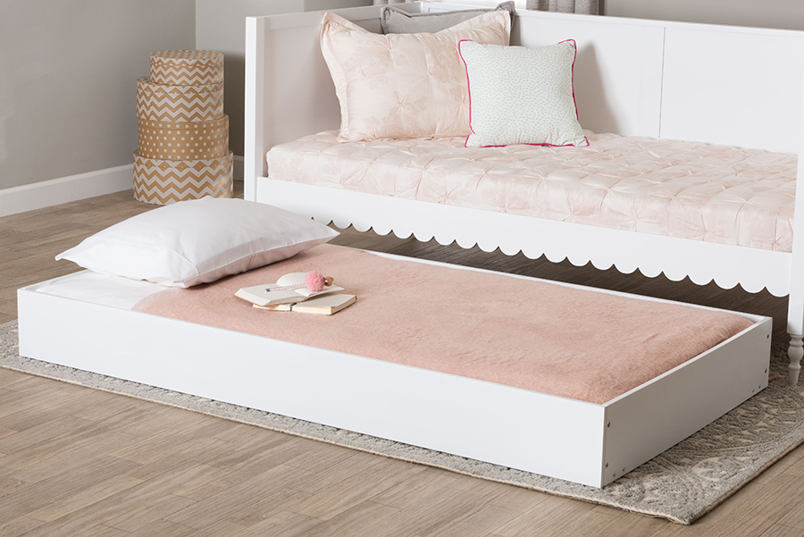 193271451692 Roni Modern White Wood Trundle, Twin Size