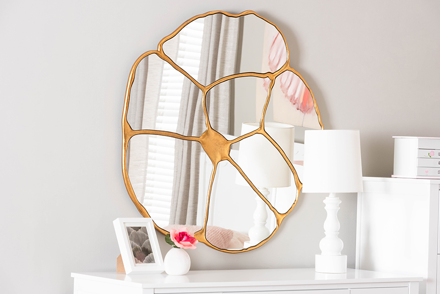 Picture of Baxton Studio 193271453115 Novia Flower Accent Wall Mirror&#44; Antique Goldleaf