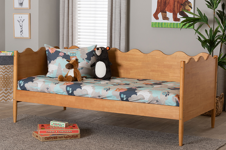 Picture of Baxton Studio 193271447114 Malaya Modern Oak Brown Wood Daybed with Scalloped Edges&#44; Full Size