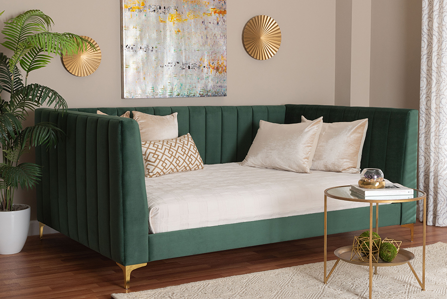 Picture of Baxton Studio 193271455201 Oksana Glam & Luxe Emerald Green Velvet & Gold Metal Full Size Daybed&#44; 5.30 in.