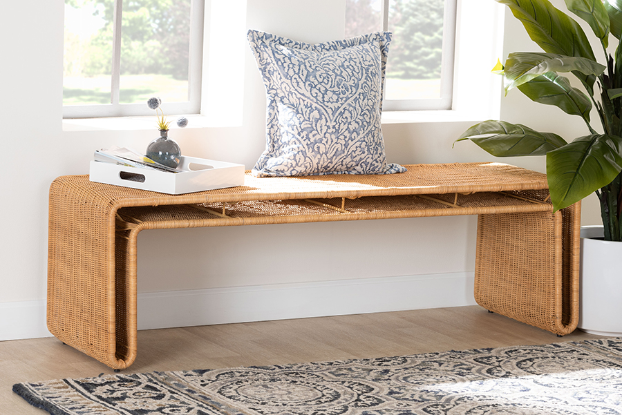 Picture of Bali & Pari 193271456499 Bali & Pari Nevada Bohemian Light Honey Rattan Accent Bench