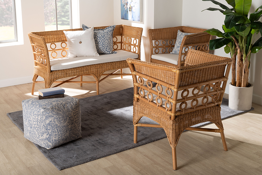 Picture of Bali & Pari 193271480753 Bali & Pari Oxford Bohemian Light Honey Rattan 3 Piece Living Room Chair Set
