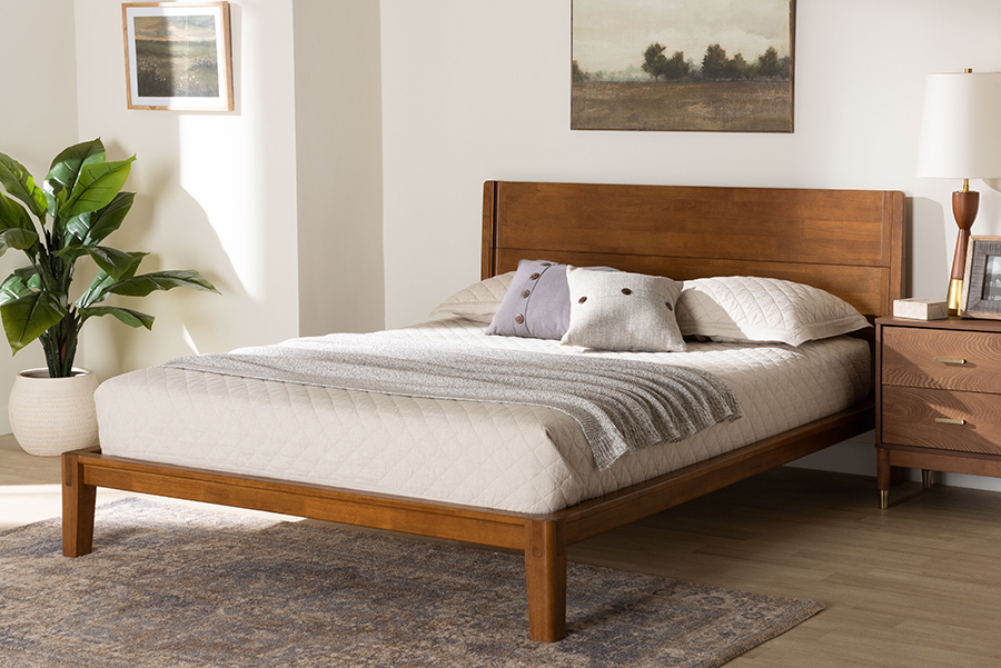 193271464128 Aldith Japandi Walnut Brown Toolless Assembly Queen Size Platform Bed