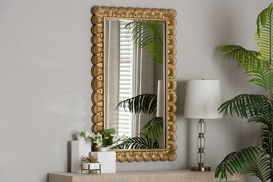 Picture of Baxton Studio 193271453016 Vadim Antique Gold Wood Accent Mirror with Seashell Border