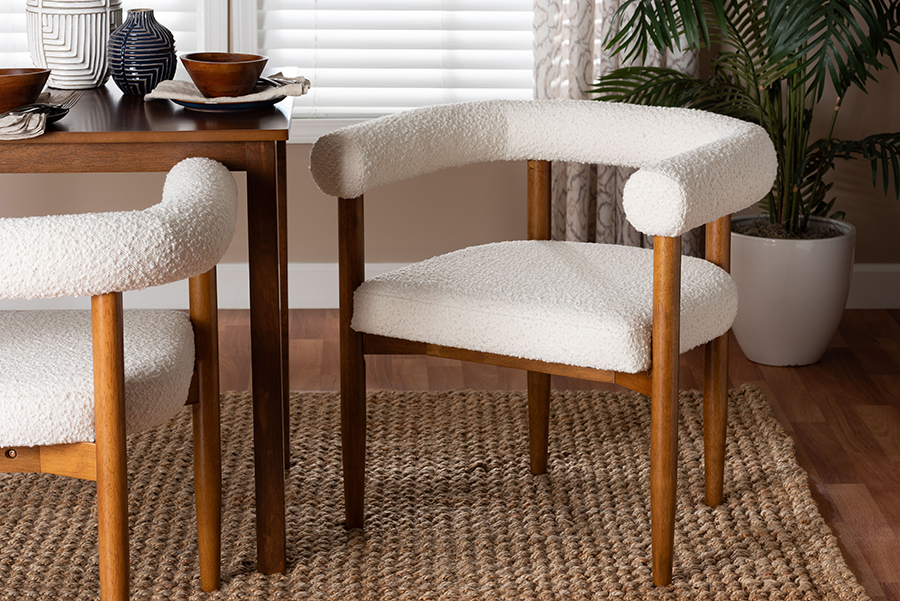 Picture of Baxton Studio 193271463909 Caia Boucle Modern Upholstered Accent Dining Armchair - Cream & Walnut Brown