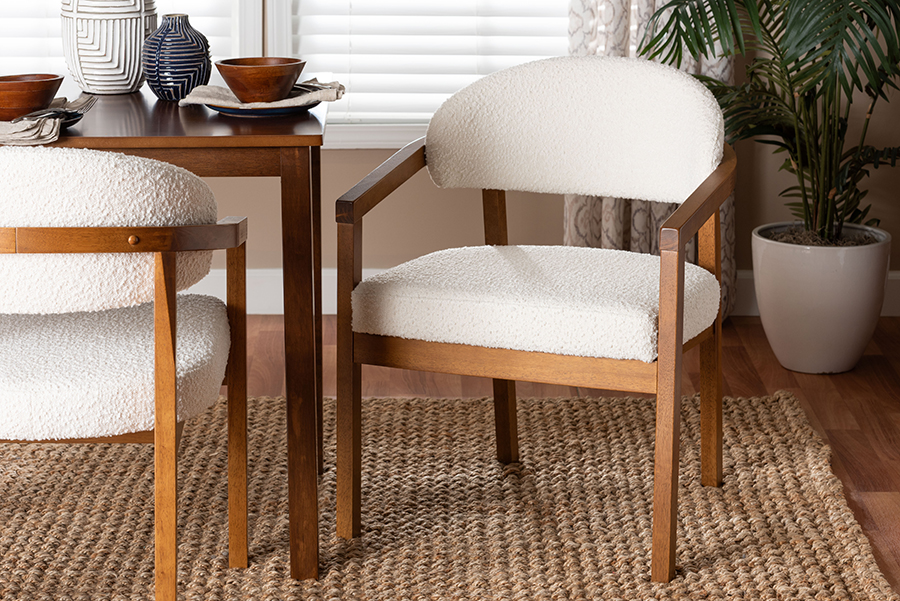 Picture of Baxton Studio 193271463916 Biana Boucle Modern Upholstered Accent Dining Armchair - Cream & Walnut Brown