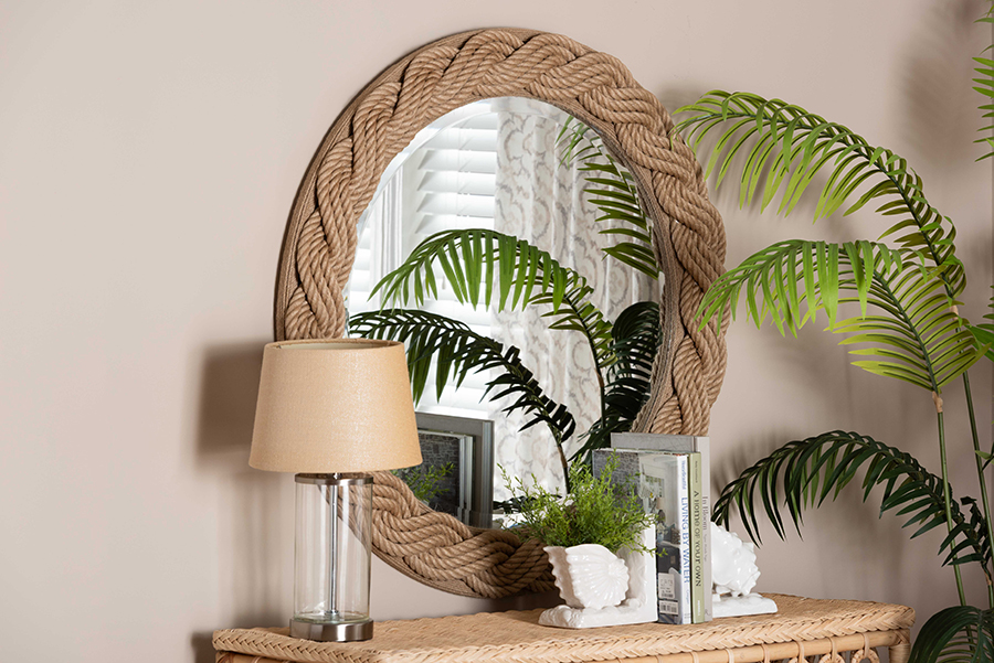 Picture of Bali & Pari 193271464340 Romana Braided Coastal Mirror with Woven Jute Accents - Natural Brown