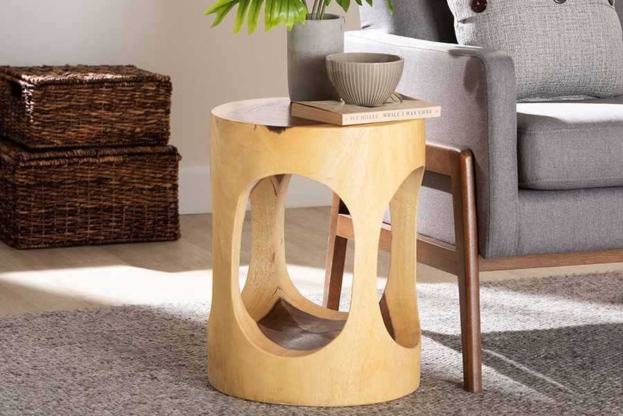 Picture of Bali & Pari 193271466566 Kaseko Hand-carved Suar Wood Sculptural with Open Work Design Modern Boho Style Side Accent Table - Natural Brown