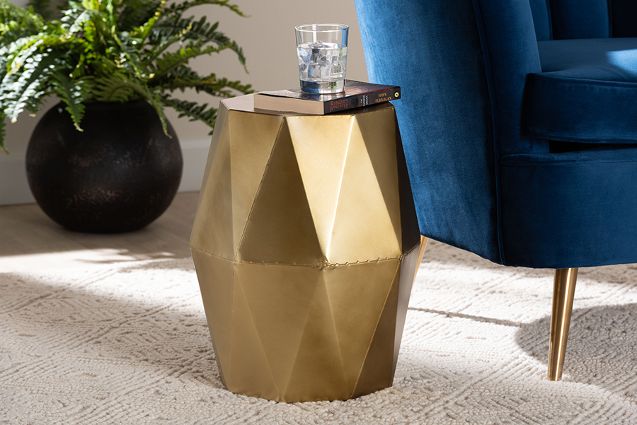 Picture of Baxton Studio 193271466610 Salman Geometric Metal Faceted Modern Accent Side Table - Indoor or Semi-Outdoor - Bronze
