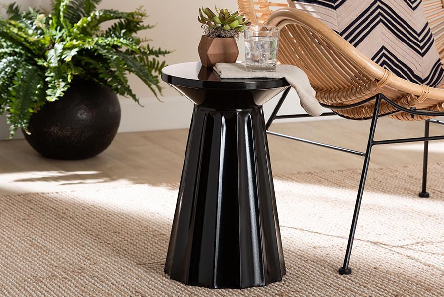 Picture of Baxton Studio 193271466627 Ulmer Metal Scalloped Modern Round Accent Side Table - Indoor or Semi-Outdoor - Black