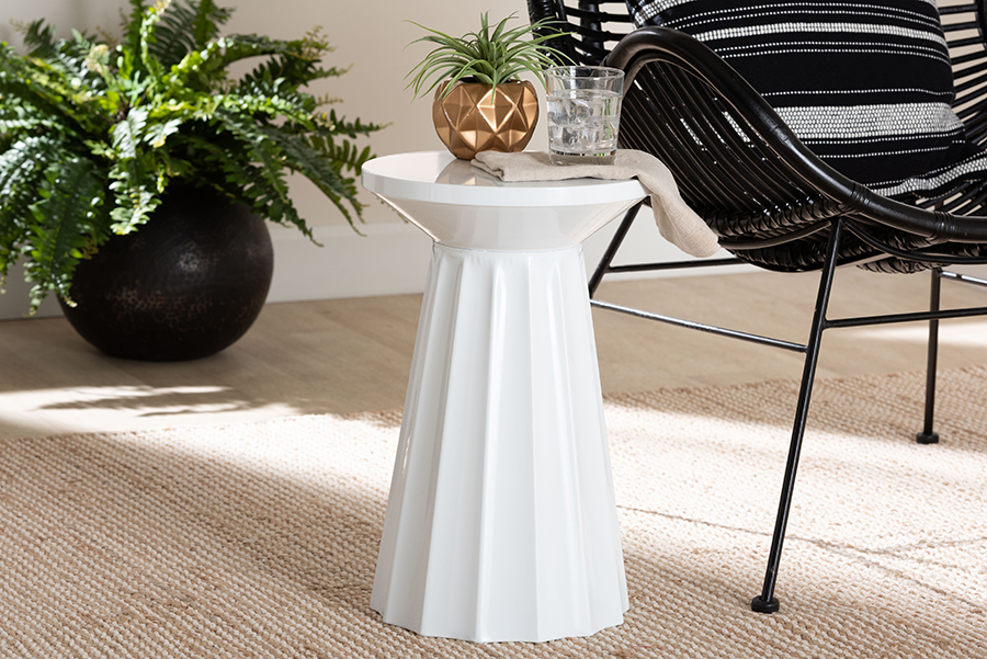 Picture of Baxton Studio 193271466634 Ulmer Metal Scalloped Modern Round Accent Side Table - Indoor or Semi-Outdoor - White