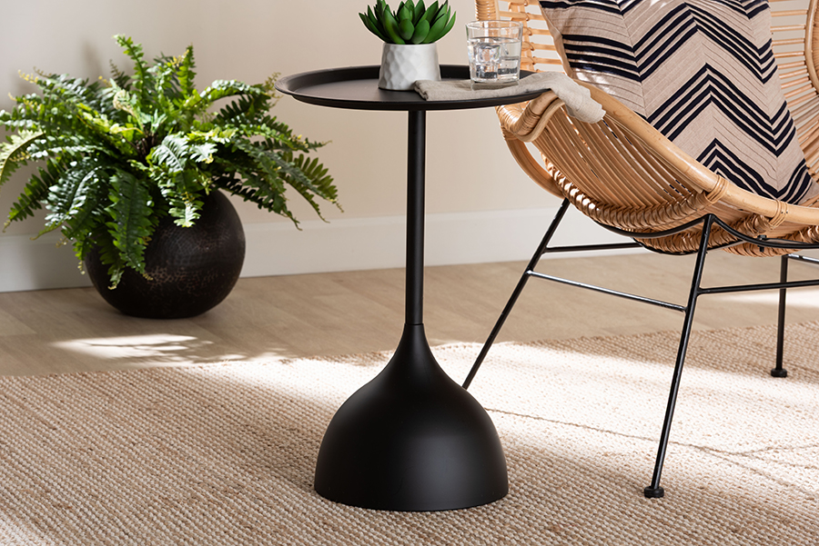 Picture of Baxton Studio 193271466641 Webb Metal Pedestal Modern Accent Side Table with Round Tray Top - Indoor or Semi-Outdoor - Black