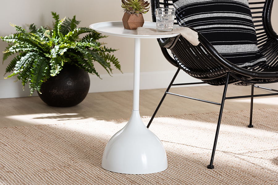 Picture of Baxton Studio 193271466658 Webb Metal Pedestal Modern Accent Side Table with Round Tray Top - Indoor or Semi-Outdoor - White