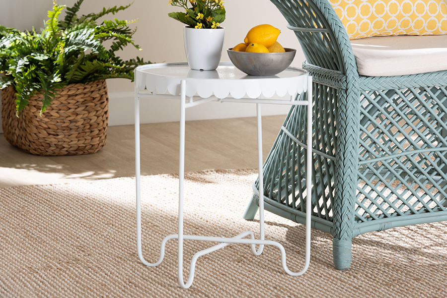 Picture of Baxton Studio 193271466665 Laverne Metal Round Accent Side Table with Scalloped Tray Top - Indoor or Semi-Outdoor - White