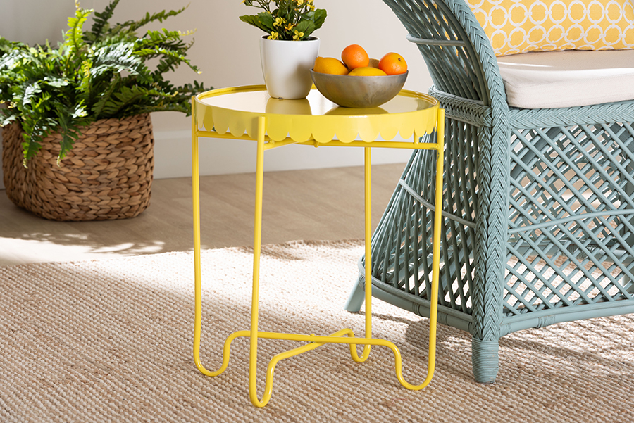 Picture of Baxton Studio 193271466672 Laverne Metal Round Accent Side Table with Scalloped Tray Top - Indoor or Semi-Outdoor - Yellow