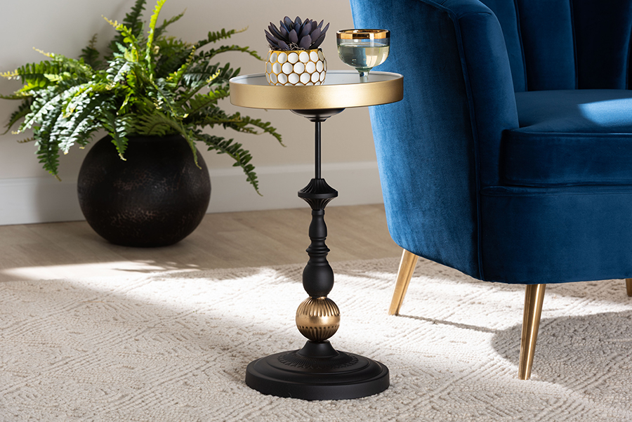 Picture of Baxton Studio 193271466689 Javion Modern Glam Round Accent Side Table with Tray Top - Indoor or Semi-Outdoor - Black & Gold