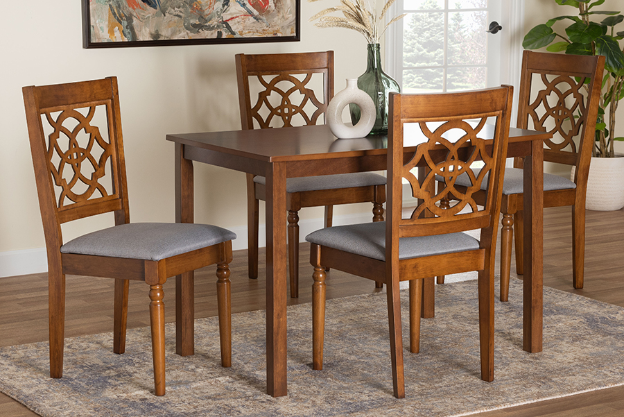 193271166268 Renaud Modern Wood Dining Set, Gray & Walnut Brown - 5 Piece