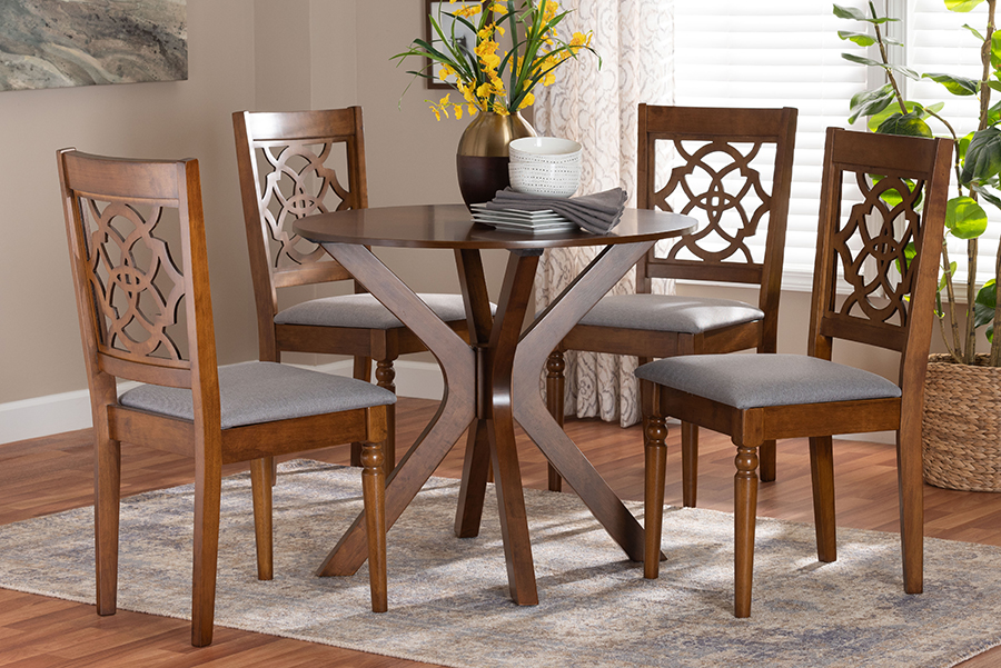 193271146147 Sadie Modern Wood Dining Set, Gray & Walnut Brown - 5 Piece