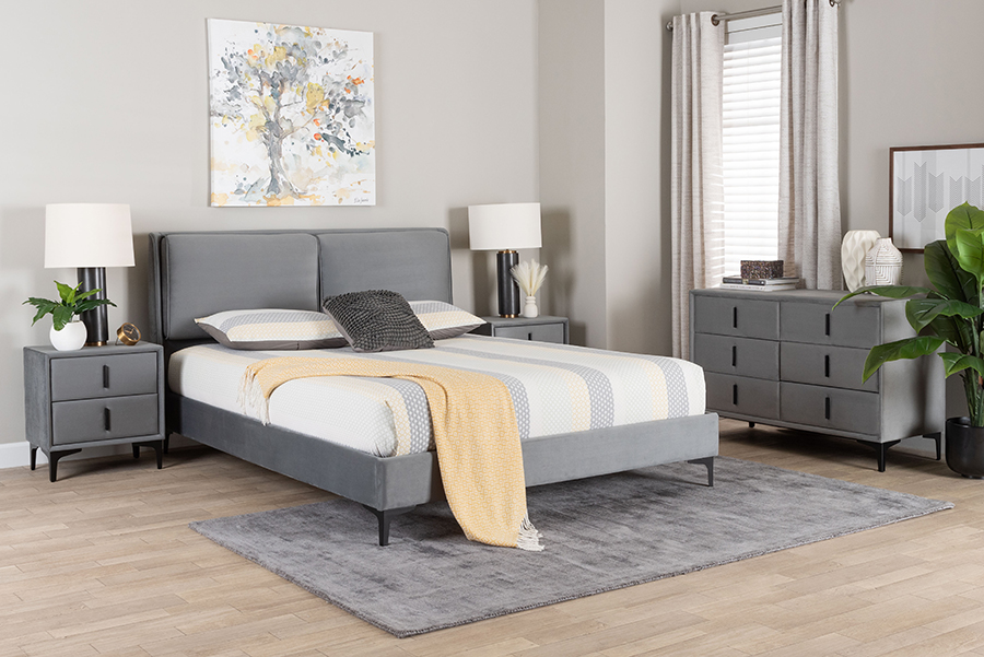Picture of Baxton Studio 193271446735 Etienne Modern Velvet Bedroom Set&#44; Slate Gray - Queen Size - 4 Piece