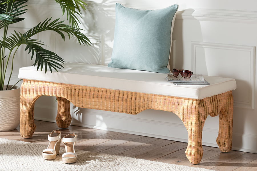 bali & pari Wholesale Interiors bali and pari Abena Rattan Bench with Cushion
