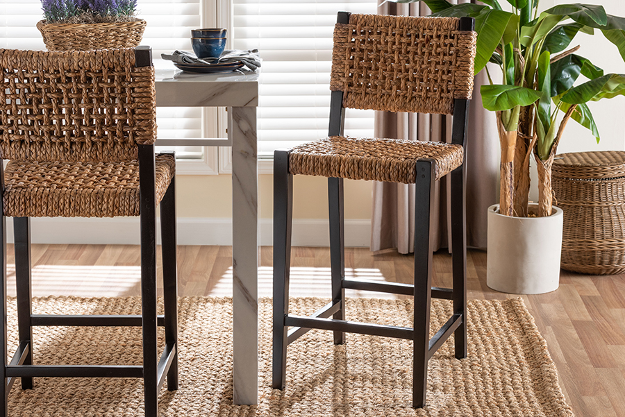 193271464463 Alise Seagrass Bar Stool - Natural Brown & Dark Brown