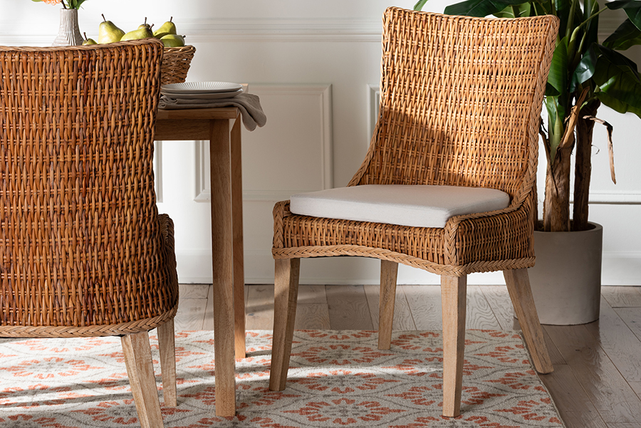 193271466696 38.20 x 21.70 x 26 in. Derris Natural Rattan Dining Chair with Cushion, Light Honey