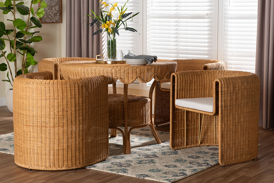 Picture of Bali & Pari 193271469390 30.30 x 41.70 x 41.70 in. Ayumi 5 Piece Round Rattan Dining Set, Light Honey