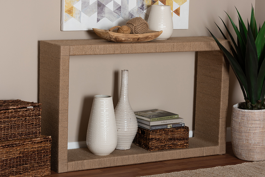 193271465361 32 x 52 x 12 in. Rajiya Handwoven Jute Rectangular Open-Frame Entryway Console Table with Natural Texture, Natural Brown