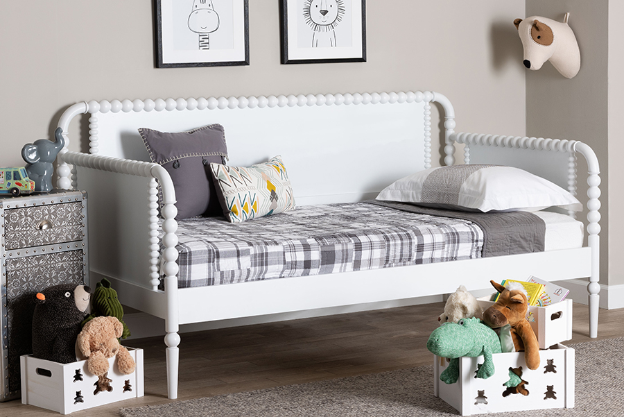 193271472536 Turned Spindle Lucera Bobbin Twin Size Daybed with Wooden Bed Frame, White