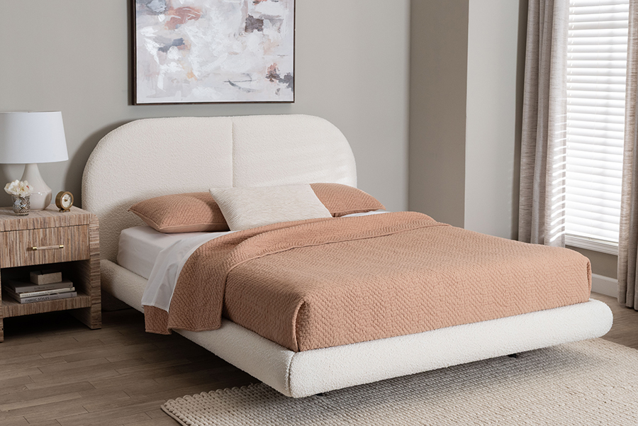 193271469703 41.70 x 70.10 x 89 in. Cachet Floating Platform Queen Size Bed with Rounded Headboard, Cream & Black
