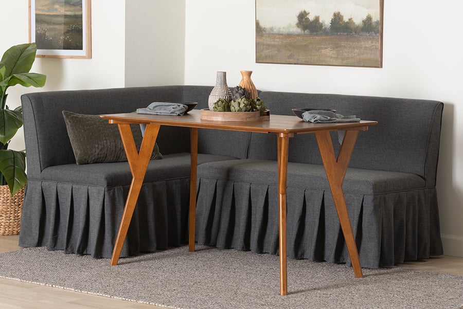 193271507986 Randolph Fabric Upholstered Dining Nook Set - Dark Grey, Dark Brown & Walnut Brown - 3 Piece