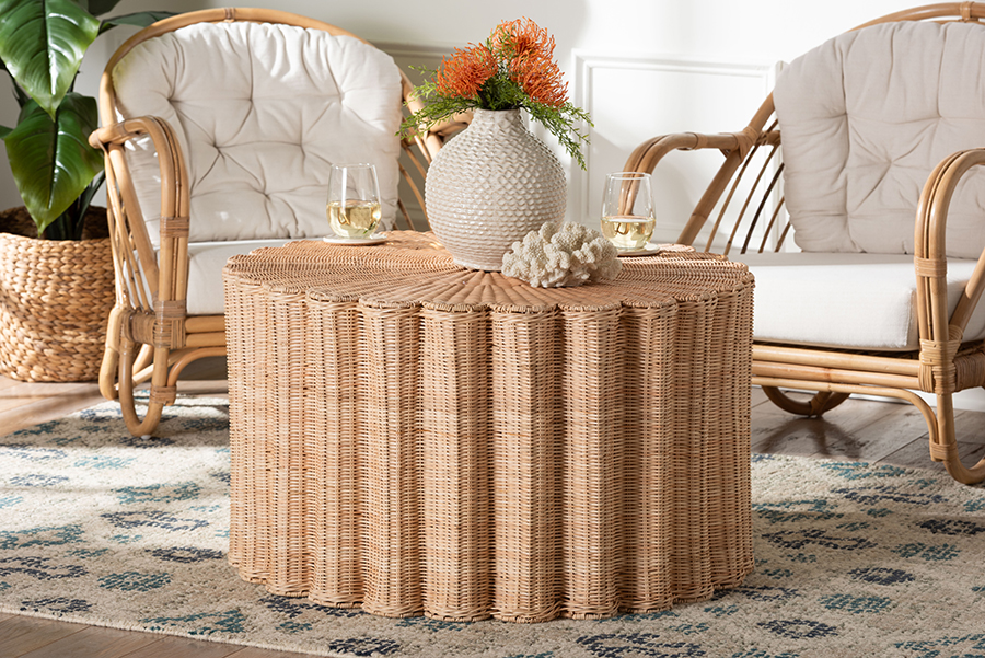 193271494491 Kensley Natural Rattan Coffee Table - Natural Brown