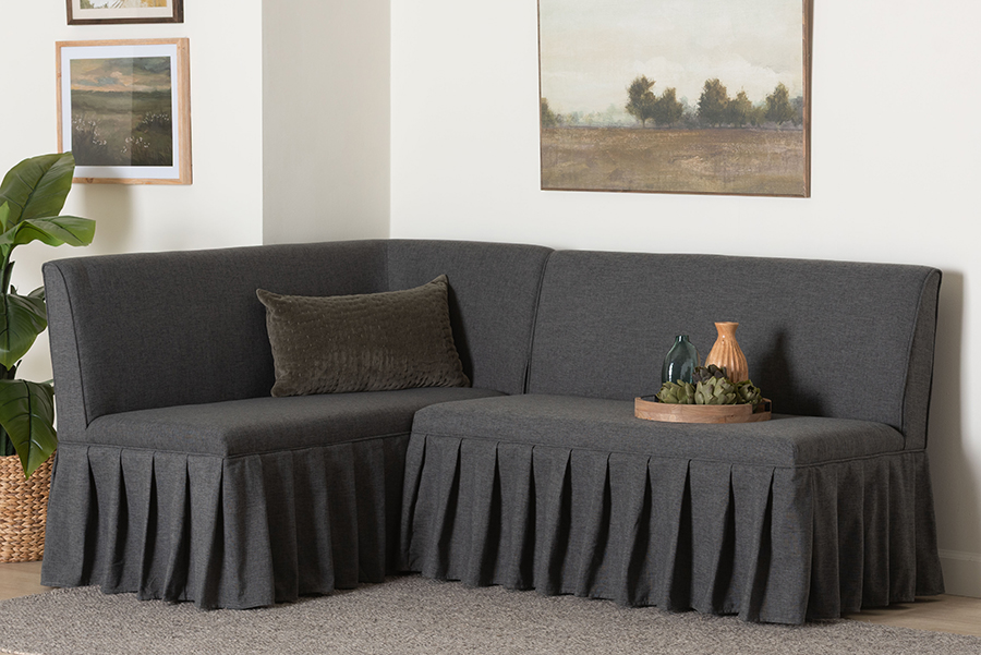 193271495658 Bryna Fabric Upholstered Dining Nook Bench Set - Dark Grey & Dark Brown - 2 Piece