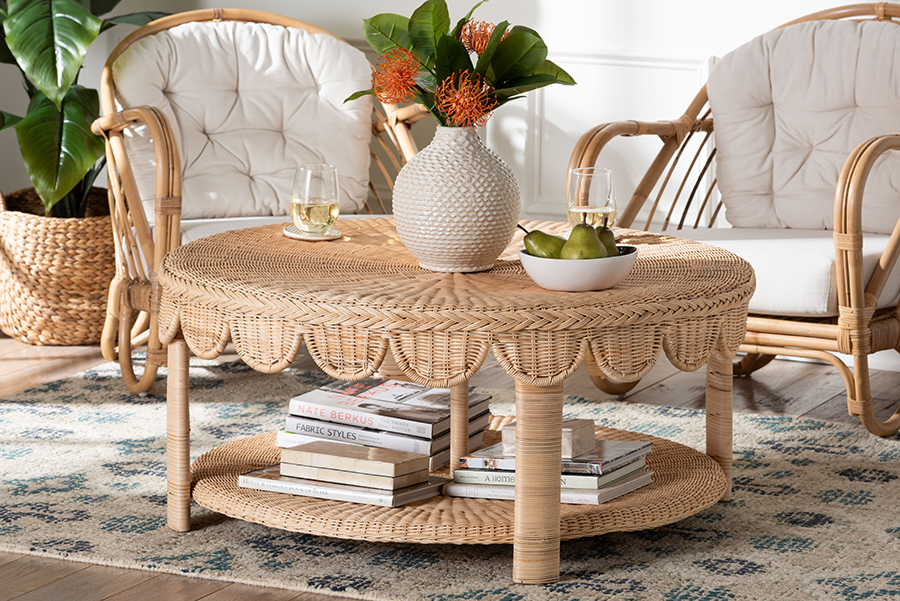 193271494507 Latoya Natural Rattan Coffee Table - Natural Brown