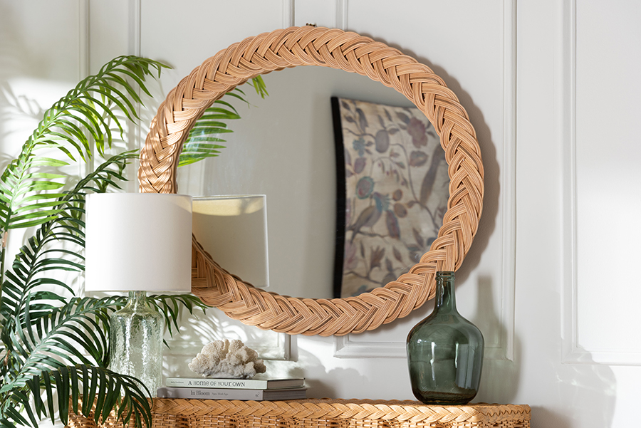 193271494583 Nara Natural Rattan Wall Mirror - Light Honey