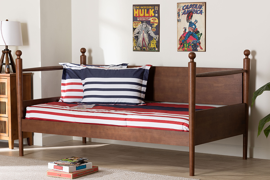 193271482795 Gianetta Wooden Daybed with Spindle Posts - Walnut Brown - Twin Size