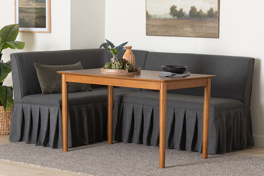 193271507993 Richard Fabric Upholstered Dining Nook Set - Dark Grey & Dark Brown & Walnut Brown - 3 Piece