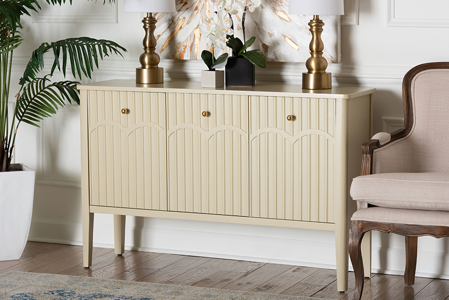 193271501502 Leeba Sideboard - Modern Storage Buffet Console with Fluted Wood & Scalloped Molding for Kitchen or Dining Room, Beige