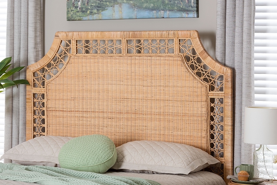 193271501403 Hekima Rattan Standalone Headboard - Coastal Boho Style Handwoven Wicker Bed Backdrop, Natural - Queen Size