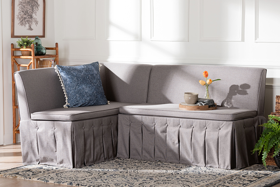 193271507900 Meyer Fabric Upholstered Dining Nook Bench Set for Small Spaces, Gray & Black - 2 Piece